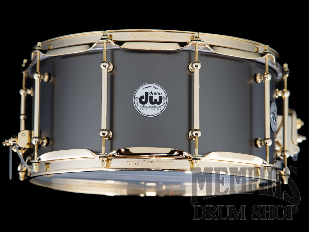 DW 14x6.5 Collector's Series Satin Black Over Brass Snare Drum with Gold Hardware and Tube Lugs