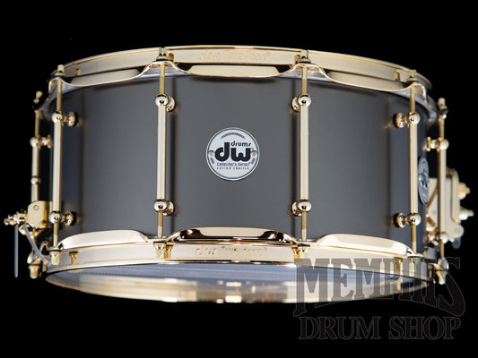 DW 14x6.5 Collector's Series Satin Black Over Brass Snare Drum with Gold Hardware and Tube Lugs