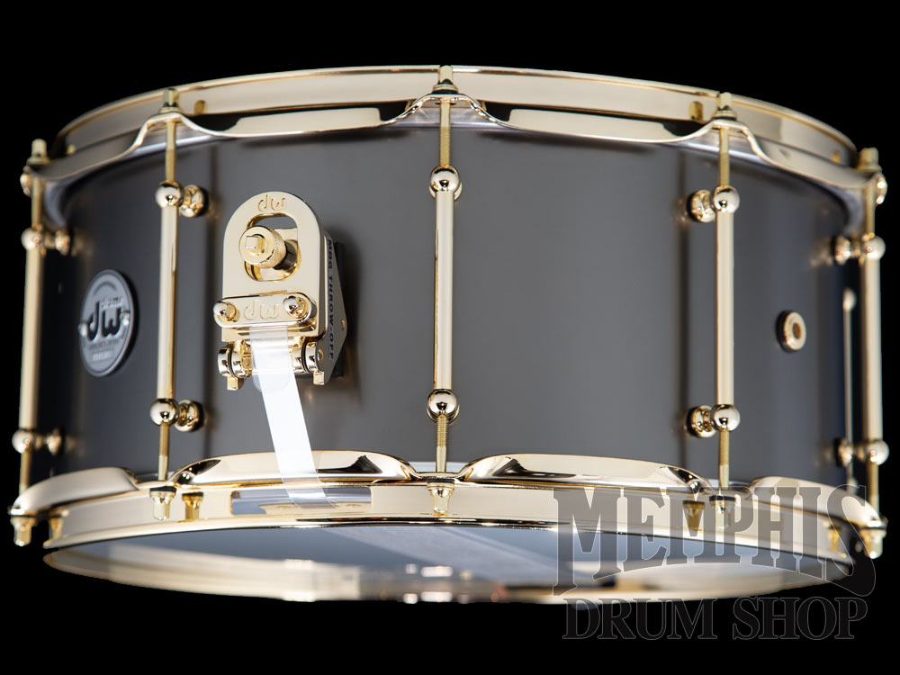 DW 14x6.5 Collector's Series Satin Black Over Brass Snare Drum with Gold Hardware and Tube Lugs