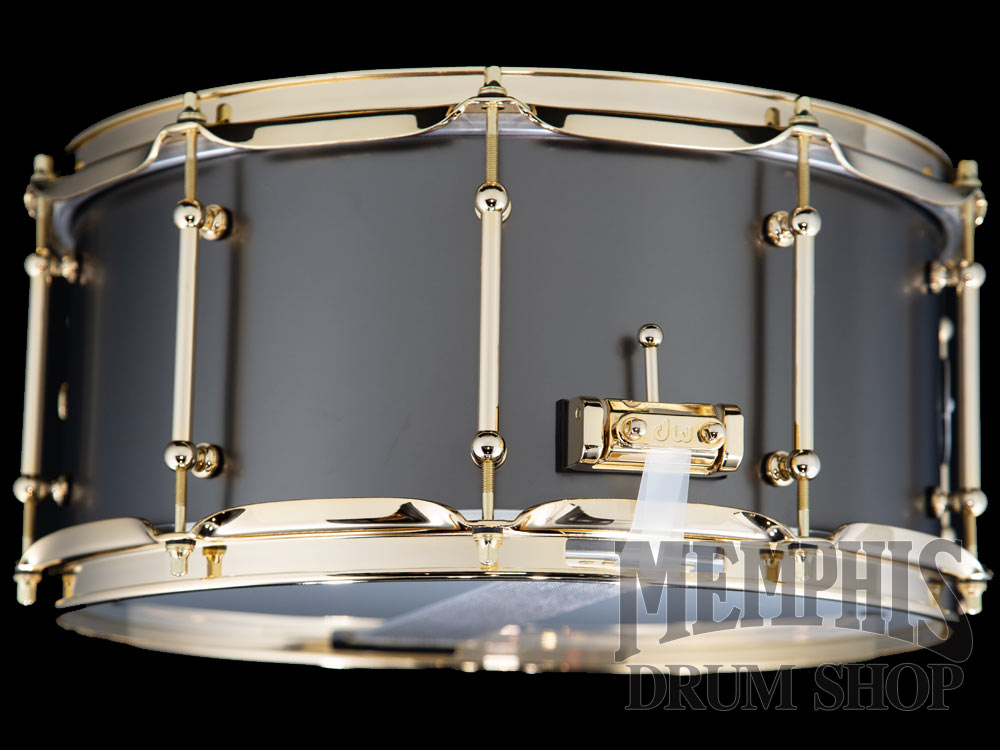 DW 14x6.5 Collector's Series Satin Black Over Brass Snare Drum with Gold Hardware and Tube Lugs