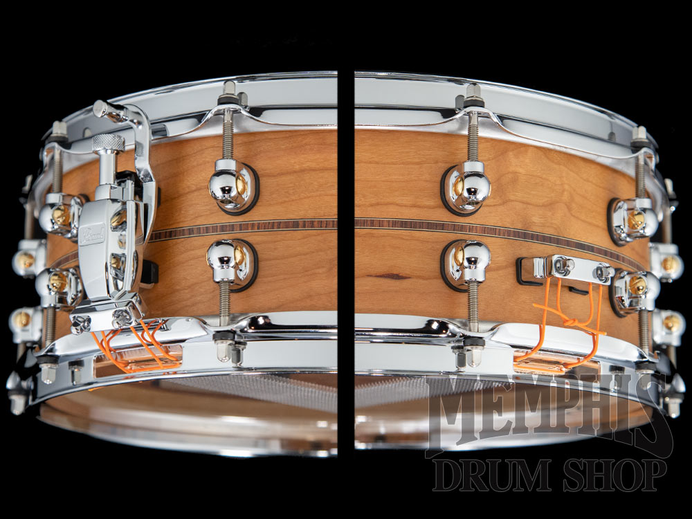 Pearl 14x5 Music City Custom Solid Cherry Snare Drum with Kingwood Center Inlay