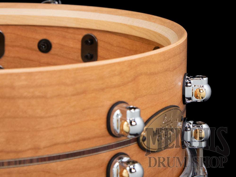 Pearl 14x5 Music City Custom Solid Cherry Snare Drum with Kingwood Center Inlay