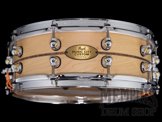 Pearl 14x5 Music City Custom Solid Maple Snare Drum with Kingwood Center Inlay
