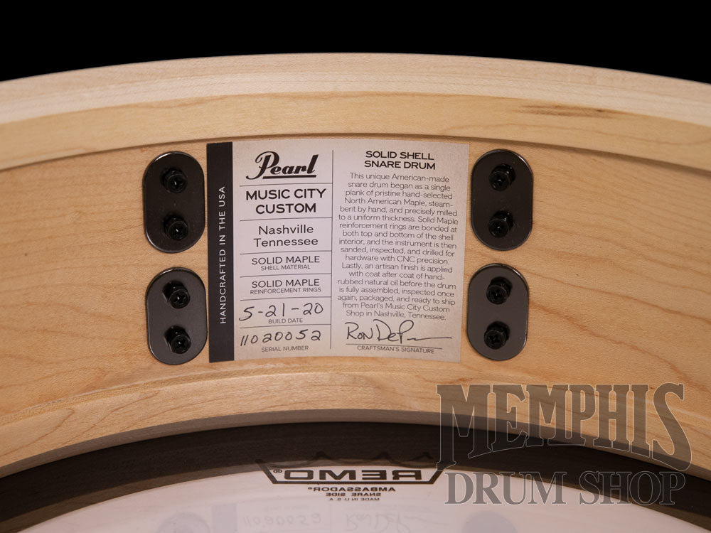 Pearl 14x5 Music City Custom Solid Maple Snare Drum with Kingwood Center Inlay
