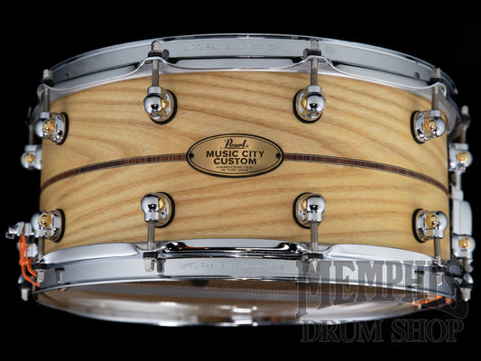 Pearl 14x6.5 Music City Custom Solid Ash Snare Drum with Kingwood Center Inlay