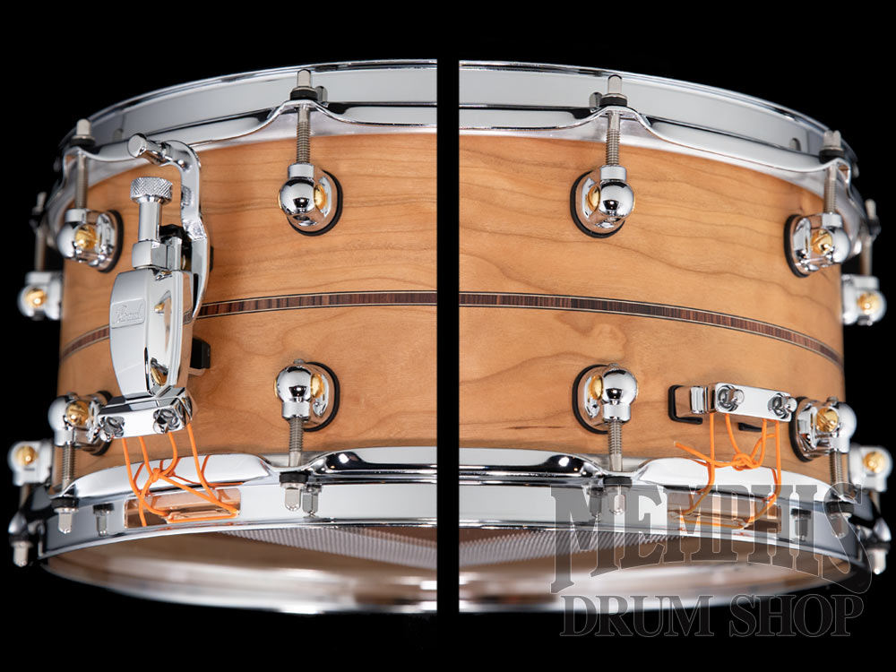Pearl 14x6.5 Music City Custom Solid Cherry Snare Drum with Kingwood Center Inlay