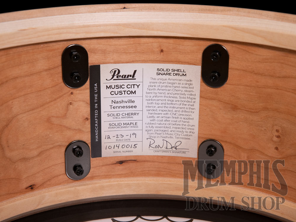 Pearl 14x6.5 Music City Custom Solid Cherry Snare Drum with Kingwood Center Inlay