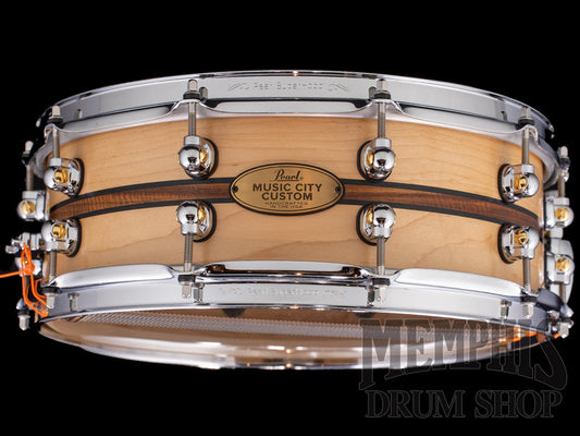 Pearl 14x5 Music City Custom One Of A Kind Solid Maple Snare Drum with Canarywood Inlay