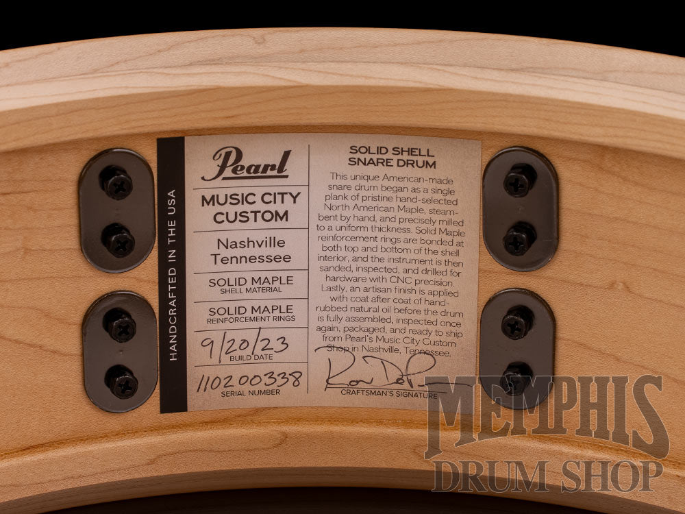 Pearl 14x5 Music City Custom One Of A Kind Solid Maple Snare Drum with Canarywood Inlay