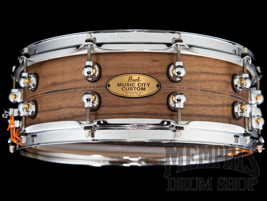 Pearl 14x5 Music City Custom Solid Walnut Snare Drum with Kingwood Center Inlay