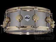 DW 14x5.5 Collector's Series Nickel Over Brass Snare Drum with Gold Hardware