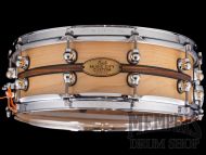 Pearl 14x5 Music City Custom Solid Maple Snare Drum with Canarywood Inlay and Ebony Bands