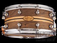 Pearl 14x6.5 Music City Custom Solid Walnut Snare Drum with Ambrosia Maple and Ebony Inlays