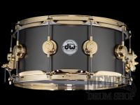DW 14x6.5 Collector's Series Satin Black Over Brass Snare Drum with Gold Hardware