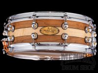 Pearl 14x5 Music City Custom Solid Cherry Snare Drum with Figured Maple Inlay and Ebony Bands