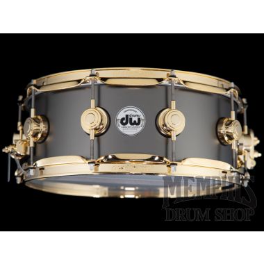 DW 14x5.5 Collector's Series Satin Black Over Brass Snare Drum with Gold  Hardware